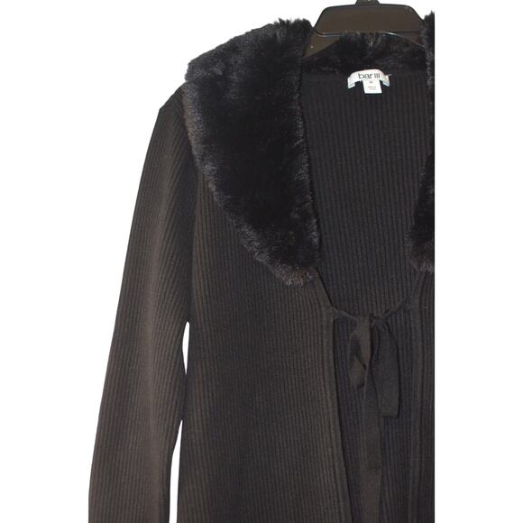 Bar III Women's Faux Fur Collar Ribbed Knit Sweater in Black - Picture 3 of 4